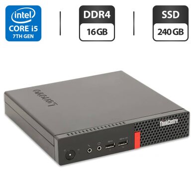 Неттоп Lenovo ThinkCentre M910q Tiny USFF / Intel Core i5-7500T (4 ядра по 2.7 - 3.3 GHz) / 16 GB DDR4 / 240 GB SSD / Intel HD Graphics 630 + Блок питания