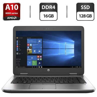 Ноутбук Б-клас HP ProBook 645 G3 / 14" (1366x768) TN / AMD A10-8730B (4 ядра по 2.4 - 3.3 GHz) / 16 GB DDR4 / 128 GB SSD / AMD Radeon R5 Graphics / WebCam / DVD-ROM / АКБ новий / Windows 10 Pro Ноутбук Б-клас HP ProBook 645 G3 / 14" (1366x768) TN / AMD A10-8730B (4 ядра по 2.4 - 3.3 GHz) / 16 GB DDR4 / 128 GB SSD / AMD Radeon R5 Graphics / WebCam / DVD-ROM / АКБ новий / Windows 10 Pro