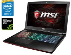 Ігровий ноутбук MSI GE62VR 6RF Apache Pro / 15.6" (1920x1080) IPS / Intel Core i7-6700HQ (4 (8) ядра по 2.6 - 3.5 GHz) / 16 GB DDR4 / 256 GB SSD + 750 GB HDD / nVidia GeForce GTX 1060, 3 GB GDDR5, 192-bit / WebCam / Win 10 Home