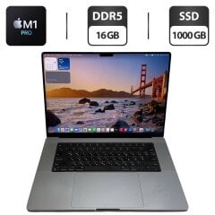 Ультрабук Apple MacBook Pro 16 2021 Space Grey / 16.2" (3456x2234) IPS / Apple M1 Pro (10 ядер по 3.2 GHz) / 16 GB DDR5 / 1000 GB SSD / Apple M1 Pro Graphics / WebCam / MacOS
