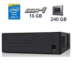 Компьютер Vinga SFF / Intel Core i5-7400 (4 ядра по 3.0 - 3.5 GHz) / 16 GB DDR4 (1 планка) / 240 GB SSD Goodram CL100 / Asus Prime B250M-C / HDMI, DVI, DP, VGA / 2x M.2 / USB 3.1