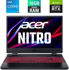Ігровий ноутбук Acer Nitro 5 AN515-58 / 15.6" (1920x1080) IPS / Intel Core i5-12500H (12 (16) ядер по 1.8 - 4.5 GHz) / 16 GB DDR5 / 512 GB SSD M.2 / nVidia GeForce RTX 3050 Ti, 4 GB GDDR6, 128-bit / WebCam / USB 3.2 / HDMI