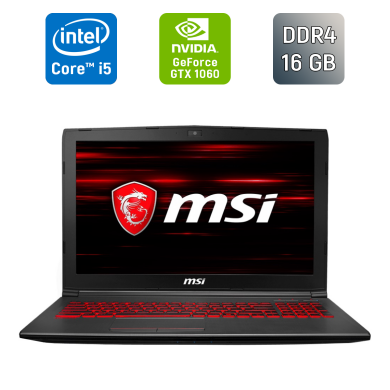 Ігровий ноутбук MSI GV62 8RE / 15.6" (1920x1080) IPS / Intel Core i5-8300H (4 (8) ядра по 2.3 - 4.0 GHz) / 16 GB DDR4 / 512 GB SSD / nVidia GeForce GTX 1060, 3 GB GDDR5, 192-bit / WebCam / HDMI