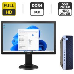 Комплект: HP EliteDesk 800 G3 SFF / Intel Core i5-6500 (4 ядра по 3.2 - 3.6 GHz) / 8 GB DDR4 / 240 GB SSD + 250 GB HDD / Intel HD Graphics 530 / DVD-ROM + Монитор Acer BL2405HT / 24" (1920x1080) TN / DVI, HDMI + Мышка, клавиатура, кабели, Windows 11 Pro