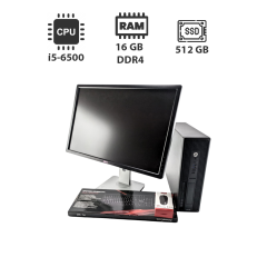 Комплект ПК: HP WorkStation Z240 SFF / Intel Core i5-6500 (4 ядра по 3.2 - 3.6 GHz) / 16 GB DDR4 / 512 GB SSD / Intel HD Graphics 530 + Монитор 24" (1920x1080) TN / DP / Разные бренды + Клавиатура и мышь