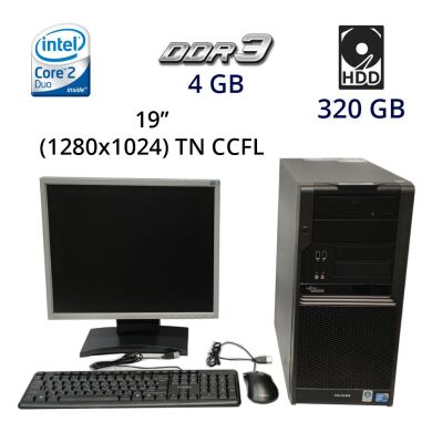 Комплект ПК: Fujitsu Celsius W370 Tower / Intel Core 2 Duo E8400 (2 ядра по 3.0 GHz) / 4 GB DDR3 / 320 GB HDD / DVD-RW + Монитор BenQ FP93G / 19" (1280x1024) TN CCFL / DVI-D, VGA + Комплект кабелей
