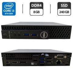 Неттоп Dell OptiPlex 3060 Micro USFF / Intel Core i3-8100T (4 ядра по 3.1 GHz) / 8 GB DDR4 / 240 GB SSD / Intel UHD Graphics 630 / Блок живлення