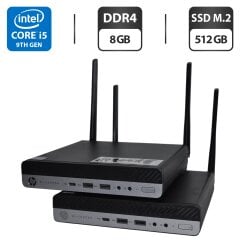 Неттоп HP EliteDesk 800 G5 Desktop Mini USFF / Intel Core i5-9600T (6 ядер по 2.3 - 3.9 GHz) / 8 GB DDR4 / 512 GB SSD M.2 / Intel UHD Graphics 630 / Wi-Fi / Windows 11 Pro / Блок живлення