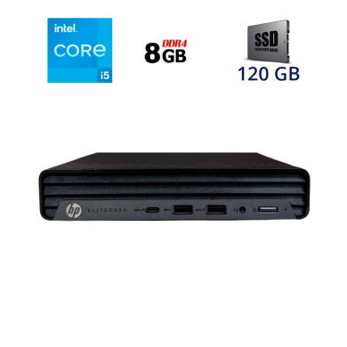 Неттоп HP EliteDesk 800 G6 Tiny USFF / Intel Core i5-10600T (6 (12) ядер по 2.4 - 4.0 GHz) / 8 GB DDR4 / 120 GB SSD / Intel HD Graphics 630 / Windows 11