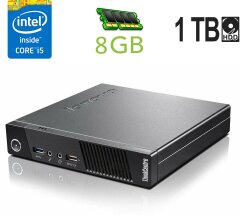 Неттоп Lenovo ThinkCentre M93 Tiny USFF / Intel Core i5-4440 (4 ядра по 3.1 - 3.3 GHz) / 8 GB DDR3 / 1000 GB HDD / Intel HD Graphics 4600 / DisplayPort / Блок питания в комплекте