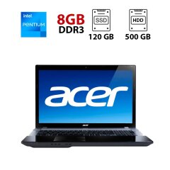 Ноутбук Acer Aspire V3-731 / 17.3" (1600x900) TN / Intel Pentium 2020M (2 ядра по 2.4 GHz) / 8 GB DDR3 / 120 GB SSD + 500 GB HDD / Intel HD Graphics 2500 / WebCam