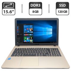 Ноутбук Asus R540L / 15.6" (1366x768) TN / Intel Core i3-4005U (2 (4) ядра по 1.7 GHz) / 8 GB DDR3 / 120 GB SSD / Intel HD Graphics 4400 / WebCam / DVD-ROM