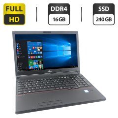 Ноутбук Fujitsu LifeBook E556 / 15.6" (1920x1080) IPS / Intel Core i5-6200U (2 (4) ядра по 2.3 - 2.8 GHz) / 16 GB DDR4 / 240 GB SSD / Intel HD Graphics 520 / WebCam / DVD-ROM