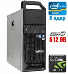 Рабочая станция Lenovo ThinkStation S30 Tower / Intel Xeon E5-2670 (8 (16) ядер по 2.6 - 3.3 GHz) / 512 GB DDR3 / 240 GB SSD / nVidia Quadro 4000, 2 GB GDDR5, 256-bit / 610W / DVI / DisplayPort