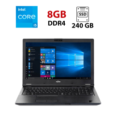 Ультрабук Fujitsu Lifebook E559 / 15.6" (1920x1080) IPS / Intel Core i5-8250U (4 (8) ядра по 1.6 - 3.4 GHz) / 8 GB DDR4 / 240 GB SSD / Intel UHD Graphics 620 / WebCam / LTE
