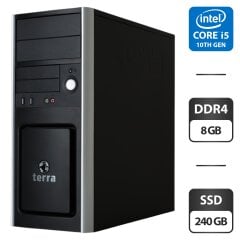 Комп'ютер Terra Tower / Intel Core i5-10400 (6 (12) ядер по 2.9 - 4.3 GHz) / 8 GB DDR4 / 240 GB SSD / Intel UHD Graphics 630