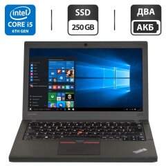 Нетбук Lenovo ThinkPad X260 / 12.5" (1920x1080) IPS / Intel Core i5-6300U (2 (4) ядра по 2.4 - 3.0 GHz) / 8 GB DDR4 / 250 GB SSD / Intel HD Graphics 520 / WebCam / HDMI / miniDP / Два АКБ