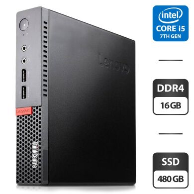 Неттоп Lenovo ThinkCentre M910q Tiny USFF / Intel Core i5-7500T (4 ядра по 2.7 - 3.3 GHz) / 16 GB DDR4 / 480 GB SSD / Intel HD Graphics 630 / Блок живлення