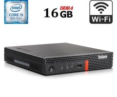 Неттоп Lenovo ThinkCentre M720q Tiny USFF / Intel Core i5-8400T (6 ядер по 1.7 - 3.3 GHz) / 16 GB DDR4 / 240 GB SSD / Intel UHD Graphics 630 / USB 3.1 / Wi-Fi / Блок живлення в комплекті