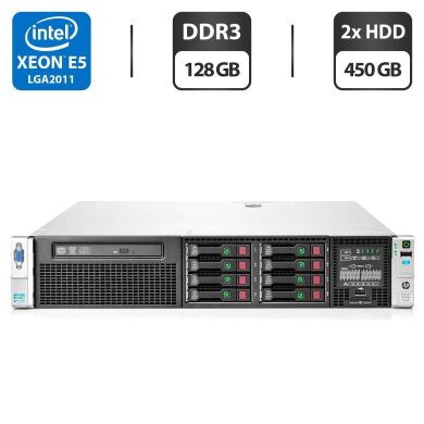 Сервер HP ProLiant DL380p G8 2U Rack / 2x Intel Xeon E5-2658 v2 (10 (20) ядер по 2.4 - 3.0 GHz) / 128 GB DDR3 / 2x 450 GB HDD (SAS) / iRMC S3 Graphics / Два блоки живлення 460W