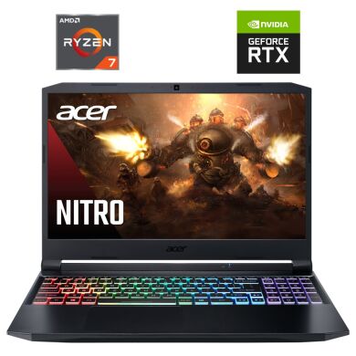 Ігровий ноутбук Б-клас Acer Nitro 5 AN515-45 / 15.6" (1920x1080) IPS / AMD Ryzen 7 5800H (8 (16) ядер по 3.2 - 4.4 GHz) / 16 GB DDR4 / 1000 GB SSD NVMe / nVidia GeForce RTX 3070, 8 GB GDDR6, 256-bit / WebCam
