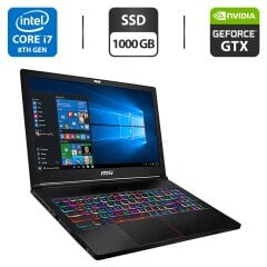 Ігровий ноутбук MSI MegaBook GS63 Stealth 8RE / 15.6" (1920x1080) IPS / Intel Core i7-8750H (6 (12) ядер по 2.2 - 4.1 GHz) / 16 GB DDR4 / 1000 GB SSD / nVidia GeForce GTX 1060, 6 GB GDDR5, 192-bit / WebCam