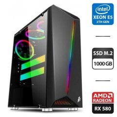 Игровой ПК 1stPlayer R3-3R1 Color LED Black Tower / Intel Xeon E5-2670 v3 (12 (24) ядер по 2.3 - 3.1 GHz) / 16 GB DDR4 / 1000 GB SSD M.2 / AMD Radeon RX 580, 8 GB GDDR5, 256-bit / 500W