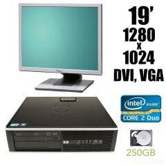 HP 6000 SFF / Intel Core 2 Duo E8400 (2 ядра по 3.0 GHz) / 4 GB DDR3 / 250 GB HDD + Монитор Fujitsu b19-5 / 19" / 1280*1024 / DVI, VGA / встроенные колонки