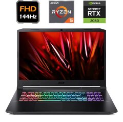 Ігровий ноутбук Acer Nitro 5 AN517-41-R7FP / 17.3" (1920x1080) IPS / AMD Ryzen 5 5600H (6 (12) ядер по 3.3 - 4.2 GHz) / 16 GB DDR4 / 512 GB SSD M.2 / nVidia GeForce RTX 3060, 6 GB GDDR6, 192-bit / WebCam / USB 3.2 / HDMI