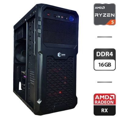 Ігровий ПК Qube QB27A Tower / AMD Ryzen 5 1600 (6 (12) ядер по 3.2 - 3.6 GHz) / 16 GB DDR4 / 250 GB SSD + 500 GB HDD / AMD Radeon RX 570, 8 GB GDDR5, 256-bit / 550W