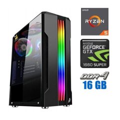 Игровой ПК Tower / AMD Ryzen 5 4500 (6 (12) ядер по 3.6 - 4.1 GHz) / 16 GB DDR4 / 480 GB SSD + 500 GB HDD / nVidia GeForce GTX 1660 Super, 6 GB GDDR6, 192-bit / 600W