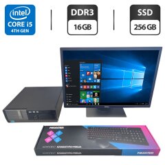 Комплект ПК: комп'ютер Dell OptiPlex 3020 SFF / Intel Core i5-4570 (4 ядра по 3.2 - 3.6 GHz) / 16 GB DDR3 / 256 GB SSD / Intel HD Graphics 4600 / DVD-ROM + Монитор Б-клас Dell P2217 / 22" (1680x1050) TN + Клавіатура та мишка, кабелі