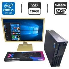 Комплект ПК: комп'ютер Lenovo ThinkCentre M72e SFF / Intel Core i5-3470 (4 ядра по 3.2 -3.6 GHz) / 8 GB DDR3 / 120 GB SSD / Intel HD Graphics 2500 / DVD-ROM + Монітор Б-клас Acer B246HL / 24" (1920x1080) TN