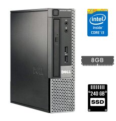 Неттоп Dell Optiplex 9020 USFF / Intel Core i3-4130 (2 (4) ядра по 3.4 GHz) / 8 GB DDR3 / 240 GB SSD / Intel HD Graphics 4400 / 200W / DVD-ROM / DisplayPort