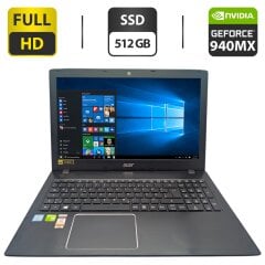 Ноутбук Acer Aspire E5-575G / 15.6" (1920x1080) IPS / Intel Core i7-7500U (2 (4) ядра по 2.7 - 3.5 GHz) / 16 GB DDR4 / 512 GB SSD / nVidia GeForce 940MX, 2 GB GDDR5, 64-bit / WebCam / DVD-ROM