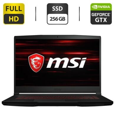 Новий ігровий ноутбук MSI GF63 Thin 10SC-280X / 15.6" (1920x1080) IPS / Intel Core i5-10500Н (6 (12) ядер по 2.5 - 4.5 GHz) / 8 GB DDR4 / 256 GB SSD M.2 / nVidia GeForce GTX 1650 Max-Q, 4 GB GDDR5, 128-bit / WebCam / HDMI