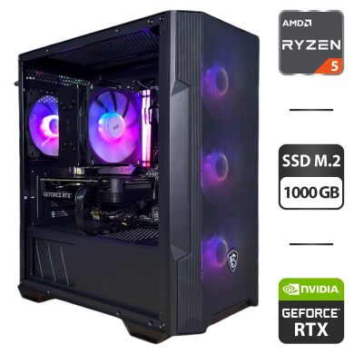 Сборка под заказ: новый компьютер MSI MAG Forge M100R Black Tower / AMD Ryzen 5 7500F (6 (12) ядер по 3.7 - 5.0 GHz) / 16 GB DDR5 / 1000 GB SSD M.2 / nVidia GeForce RTX 4060, 8 GB GDDR6, 128-bit / 650W