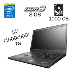 Ультрабук Б класс Lenovo T440s / 14" (1600x900) TN / Intel Core i5-4200U (2 (4) ядра по 1.6 - 2.6 GHz) / 8 GB DDR3 / 1000 GB HDD / Intel HD Graphics 4400 / WebCam
