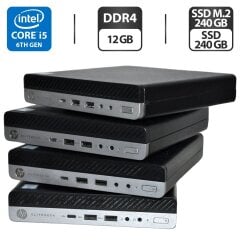 Неттоп HP EliteDesk 800 G3 Desktop Mini USFF / Intel Core i5-6500T (4 ядра по 2.5 - 3.1 GHz) / 12 GB DDR4 / 240 GB SSD M.2 +&nbsp;240 GB SSD / Intel UHD Graphics 630 / Windows 11 Pro / Блок живлення