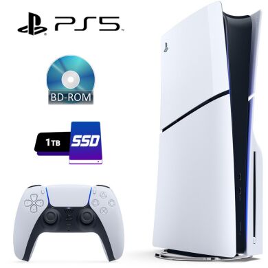 Игровая консоль Sony Playstation PS5 CFI-2015 Slim / AMD Ryzen Zen 2 Custom (8 ядер по 3.5 GHz) / 16 GB GDDR6 / 1000 GB SSD / AMD Radeon RDNA 2, 16 GB GDDR6, 256-bit / Blu-Ray / Wi-Fi + джойстик