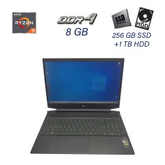 Ігровий ноутбук Б клас HP Pavilion 15-ec1010nr Black / 15.6" (1920х1080) IPS / AMD Ryzen 5 4600H (6 (12) ядер по 3.0 - 4.0 GHz) / 8 GB DDR4 / 256 GB SSD+1 TB HDD / nVidia GeForce GTX 1650, 4 GB GDDR5, 128-bit / WebCam