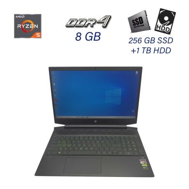 Игровой ноутбук Б класс HP Pavilion 15-ec1010nr Black / 15.6" (1920х1080) IPS / AMD Ryzen 5 4600H (6 (12) ядер по 3.0 - 4.0 GHz) / 8 GB DDR4 / 256 GB SSD+1 TB HDD / nVidia GeForce GTX 1650, 4 GB GDDR5, 128-bit / WebCam