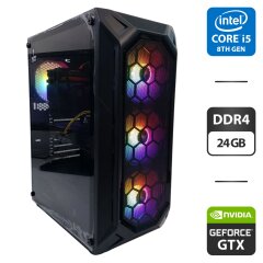 Игровой ПК 1stPlayer FireBase X6 Tower / Intel Core i5-8400 (6 ядер по 2.8 - 4.0 GHz) / 24 GB DDR4 / 128 GB SSD M.2 + 512 GB SSD / nVidia GeForce GTX 1660 Ti, 6 GB GDDR6, 192-bit / 550W