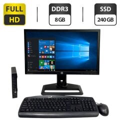 Комплект ПК: HP EliteDesk 800 G1 Desktop Mini USFF / Intel Core i5-4590T (4 ядра по 2.0 - 3.0 GHz) / 8 GB DDR3 / 240 GB SSD / Intel HD Graphics 4600 / Wi-Fi + Монитор Б-класс HP Compaq LA2306x / 23" (1920x1080) TN / VGA, DVI + Клавиатура, мышка, кабели