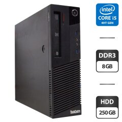 Компьютер Lenovo ThinkCentre M83 SFF / Intel Core i5-4670s (4 ядра по 3.1 - 3.8 GHz) / 8 GB DDR3 / 250 GB HDD / Intel HD Graphics 4600 / DVD-ROM