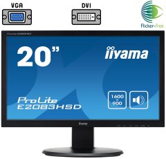 Монітор Б-клас Iiyama ProLite E2083HSD / 19.5" (1600x900) TN / VGA, DVI, Audio / Вбудовані колонки 2x 1W / VESA 100x100