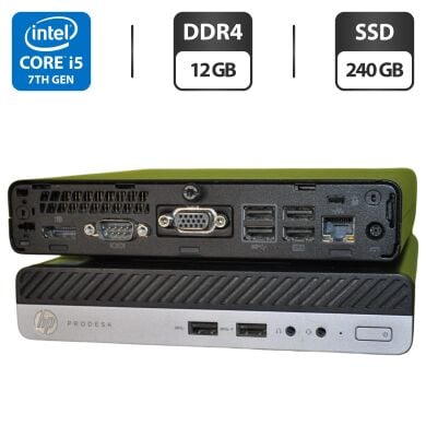 Неттоп HP ProDesk 400 G3 Mini PC USFF / Intel Core i5-7500T (4 ядра по 2.7 - 3.3 GHz) / 12 GB DDR4 / 240 GB SSD / Intel HD Graphics 630 / Windows 11 Pro / Блок живлення Неттоп HP ProDesk 400 G3 Mini PC USFF / Intel Core i5-7500T (4 ядра по 2.7 - 3.3 GHz) / 12 GB DDR4 / 240 GB SSD / Intel HD Graphics 630 / Windows 11 Pro / Блок живлення