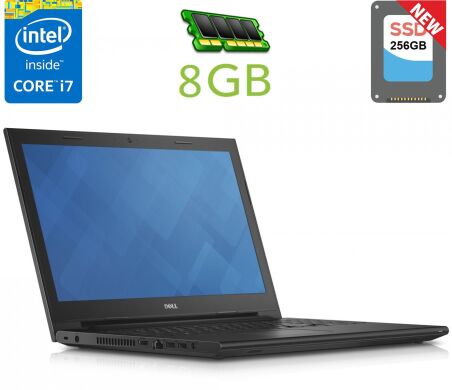 Ноутбук Б-класс Dell Inspiron 3543 / 15.6" (1366x768) TN / Intel Core i7-5500U (2 (4) ядра по 2.4 - 3.0 GHz) / 8 GB DDR3 / 256 GB SSD NEW / Intel HD Graphics 5500 / WebCam / HDMI