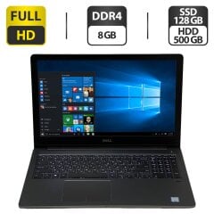Ноутбук Б-класс Dell Vostro 5568 / 15.6" (1920x1080) TN / Intel Core i5-7200U (2 (4) ядра по 2.5 - 3.1 GHz) / 8 GB DDR4 / 128 GB SSD + 500 GB HDD / Intel HD Graphics 620 / WebCam