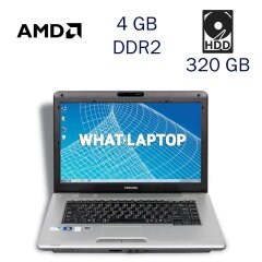 Ноутбук Б класс Toshiba Satellite L450 / 15.6" (1366x768) TN / AMD Turion 64 X2 RM-76 (2 ядра по 2.3 GHz) / 4 GB DDR2 / 320 GB HDD / AMD Radeon 3200 Graphics / АКБ не держит